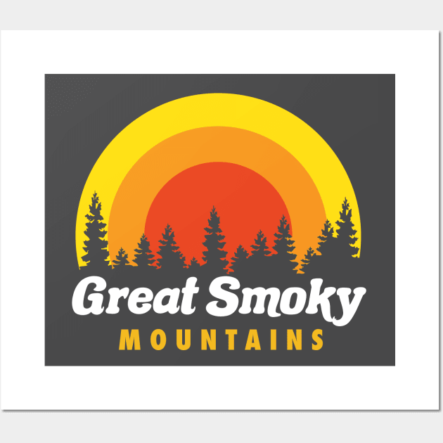 Great Smoky Mountains Retro Trees Sunset Wall Art by PodDesignShop